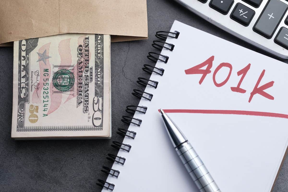 Notebook labeled 401k with a calculator, representing retirement account strategies like the backdoor Roth IRA