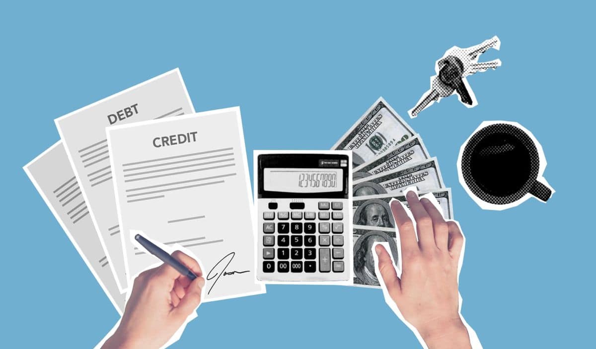 Person reviewing multiple loan documents when considering a debt consolidation loan